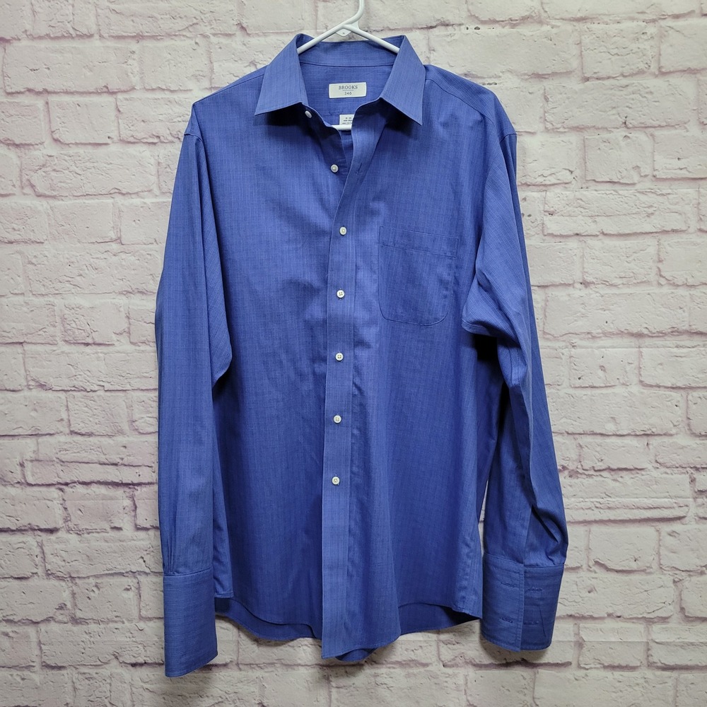 Brooks Brothers 346 Dress Shirt Men 16-35 Blue Non Iron Business Casual Workwear